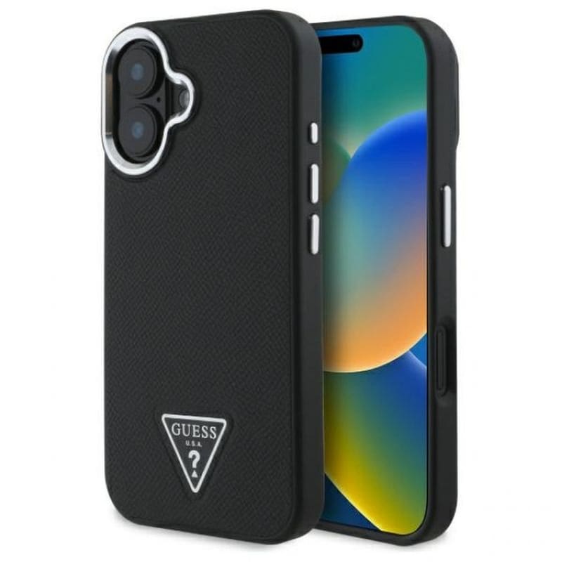 Θήκη Apple iPhone 16 - Guess Grained Triangle MagSafe - Black