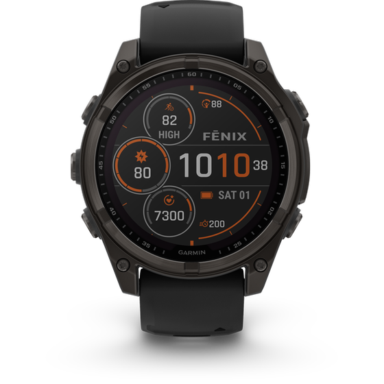 Smartwatch Garmin Fenix 8 Solar 47mm - Sapphire, Carbon Gray DLC Titanium with Black/Pebble Gray Silicone Band image 0