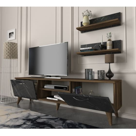 Έπιπλο Τηλεόρασης 24Mall Pianosa από Μοριοσανίδα 150x29.5x40.6 cm - Καρυδί/Μαύρο image 3