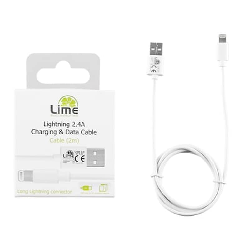 LIME Καλώδιο δεδομένων Lime Lul02 Long Usb to Lightning 2.4A 2m - White