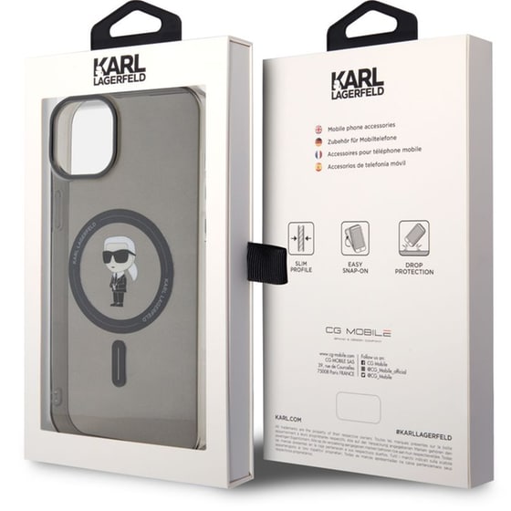 Θήκη Apple iPhone 15 Plus - Karl Lagerfeld MagSafe Ringstand Case IML Ikonik - Black image 5