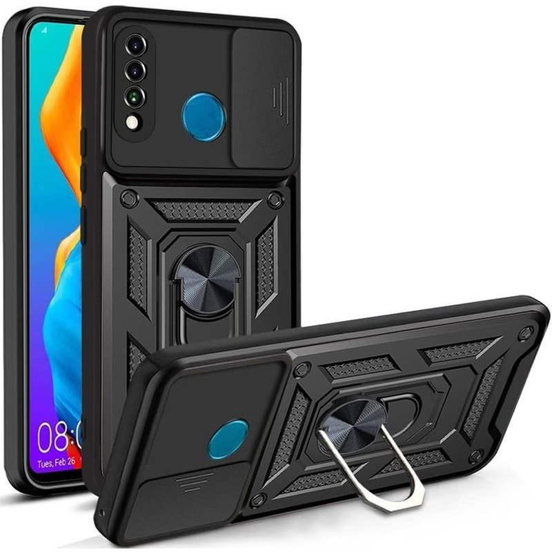 Θήκη Huawei P30 Lite - Techsuit Camshield με Κάλυμμα για την Κάμερα μεταλλικό Ring Holder - Μαύρο