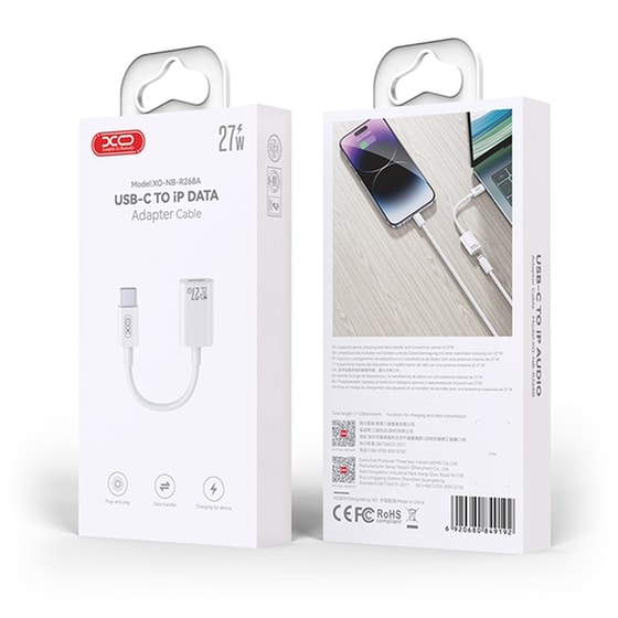 XO Καλώδιο;Αντάπτορας NB-R268A USB-C, Lightning σε Lightning 0.12m Λευκό image 5