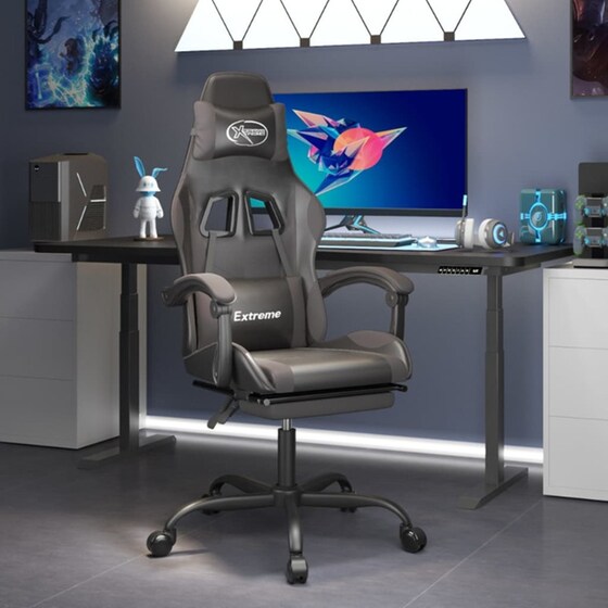 Καρέκλα Gaming VIDAXL 3143882 με Υποπόδιο από Τεχνητό Δέρμα - Γκρι image 9