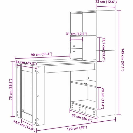 Γραφείο VidaXL από Επεξεργασμένο Ξύλο 122x67x145 cm - Λευκό image 8