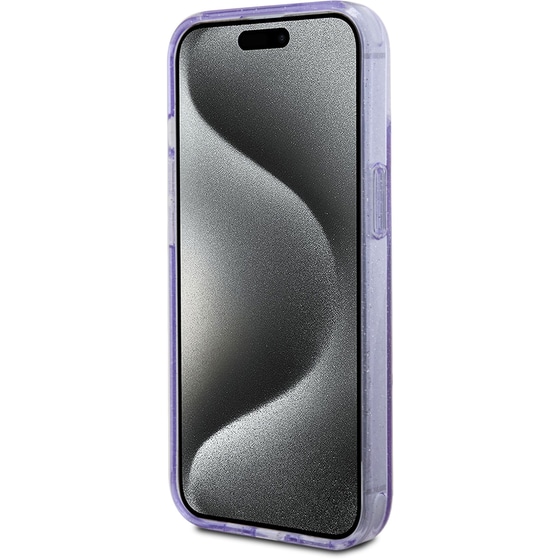 Θήκη Apple iPhone 15 - Guess Magsafe Ring Stand Glitter Hard Case Script Logo - Διάφανο/Μωβ image 2