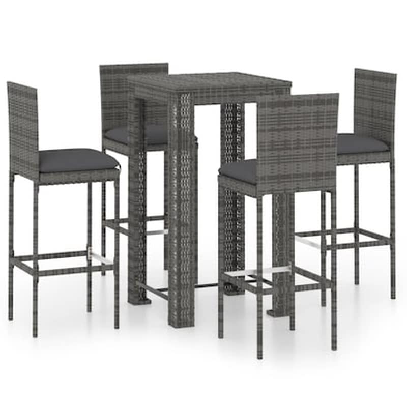 Vidaxl Σετ Επίπλων Μπαρ Κήπου 5 Τεμ. Γκρι Συνθετικό Ρατάν Με Μαξιλάρια VIDAXL