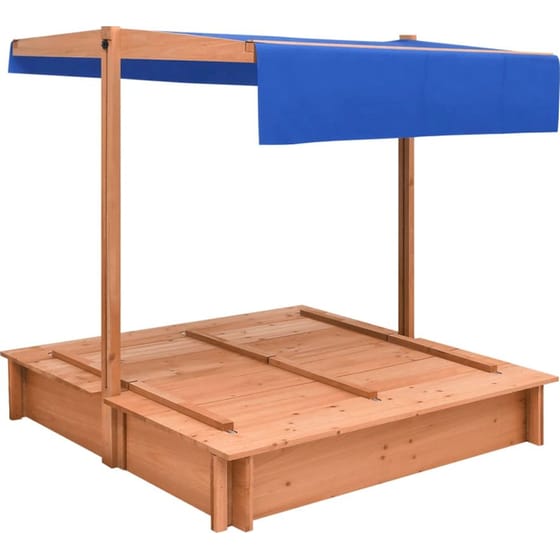 VidaXL Αμμοδόχος με Οροφή & Προστασία UV50 112x112x112cm Ξύλινη - Καφέ/ Μπλε image 3