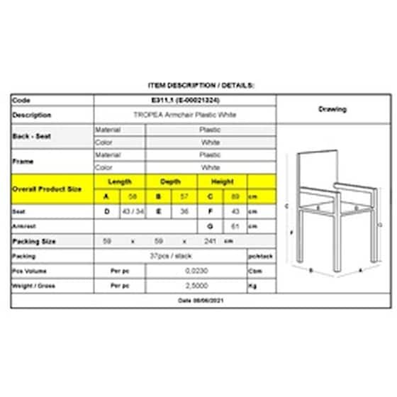 Πολυθρόνα Woodwell Tropea Στοιβαζόμενη Πλαστική  C59904 58x57x89cm - Άσπρη image 1