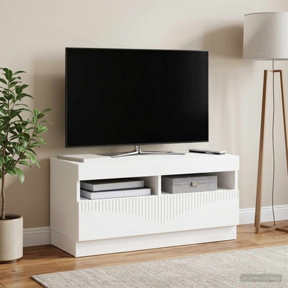 Έπιπλο Τηλεόρασης με LED VidaXL από Επεξεργασμένο Ξύλο - Λευκό image 1