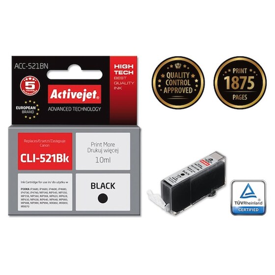 Συμβατό Canon Cli-521 Μαύρο Μελάνι Εκτυπωτή Cli-521bk image 0