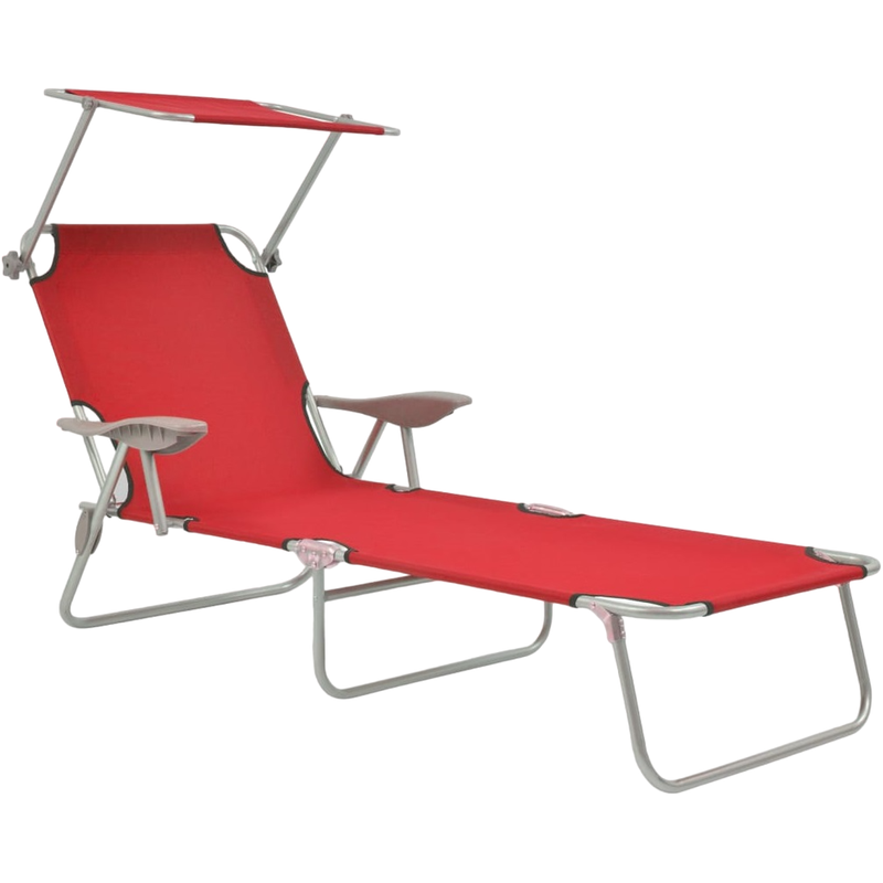 Ξαπλώστρα Παραλίας/Κήπου VidaXL Ατσάλινη με Σκίαστρο 58x189x27 cm - Κόκκινο