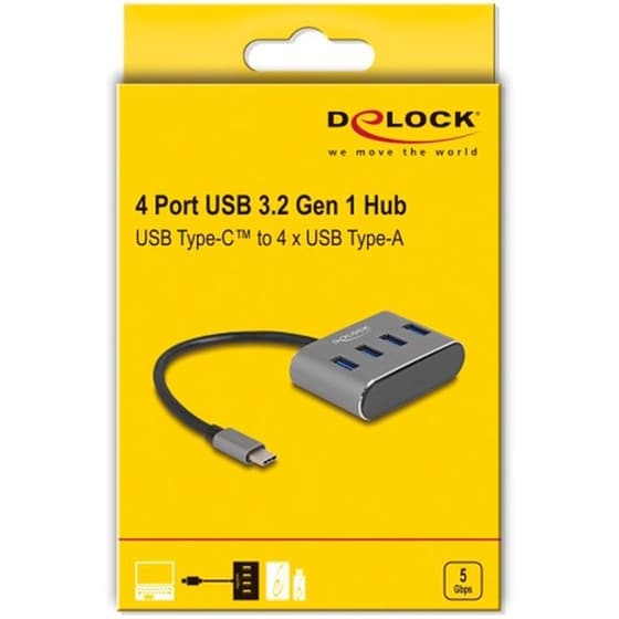 Delock 63223 USB Hub USB 3.2 με  4 θύρες - Γκρι image 1