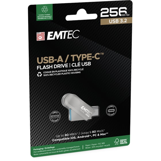 USB Stick EMTEC D280 Dual 256GB USB 3.2 με USB-A & USB-C image 1