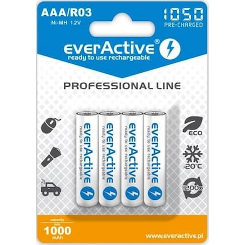 EVERACTIVE Επαναφορτιζόμενες Μπαταρίες Everactive AAA NiMH 1050mAh 1.2 V 4 τεμάχια