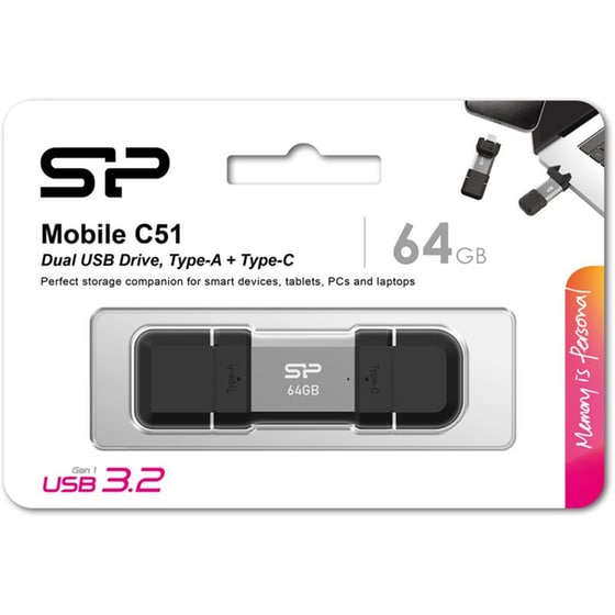 Silicon Power USB  C51 64 GB USB/USB-C Flash Drive - Ασημί image 4