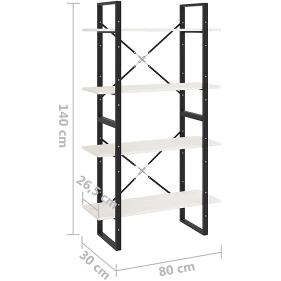 Βιβλιοθήκη VidaXL από Ξύλο 80x30x140 cm - Λευκό/Μαύρο image 6