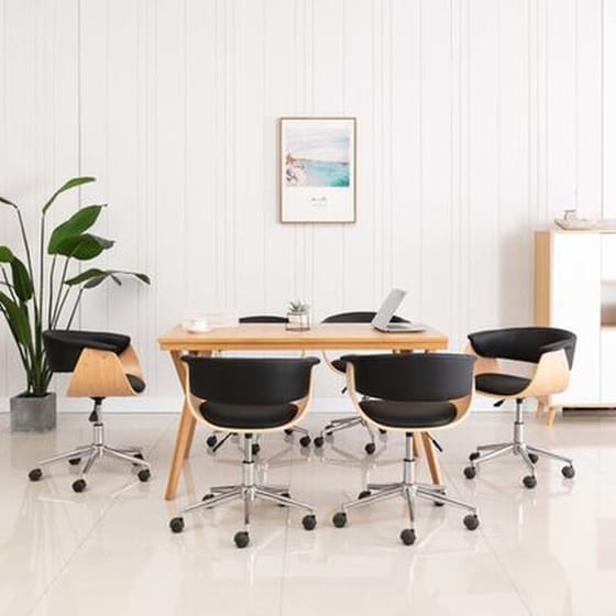 Καρέκλες Τραπεζαρίας Vidaxl από Δερματίνη Περιστρεφόμενες 6 Τμχ - Μαύρες image 1