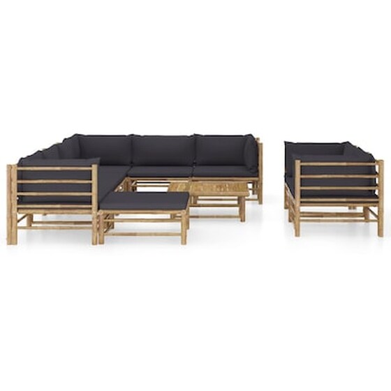 Σετ Σαλόνι Κήπου από Μπαμπού με Μαξιλάρια 10 Τμχ - Γκρι image 2