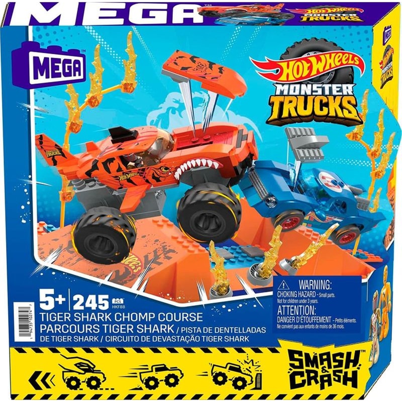 MATTEL Hot Wheels Mega Bloks Σετ Κατασκευής Monster Trucks: Smash And Crash - Tiger Shark Chomp Course