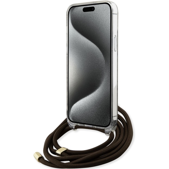 Θήκη Apple iPhone 15 - Guess 4g Logo Collection Crossbody Hard Case με Script Metal Logo - Καφέ image 7