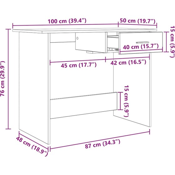 Γραφείο VidaXL από Επεξεργασμένο Ξύλο 100x50x76 cm - Artisan Δρυς image 7