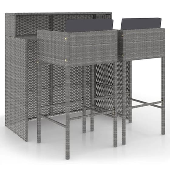 Vidaxl Σετ Επίπλων Μπαρ Κήπου 3 Τεμ. Γκρι Συνθετικό Ρατάν Με Μαξιλάρια image 2