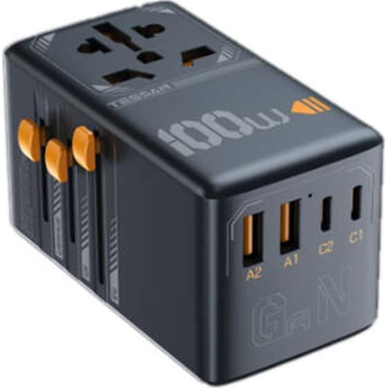 Ταξιδιωτικός Αντάπτορας Πρίζας Tessan Universal Με 4 Θύρες USB 100W image 0