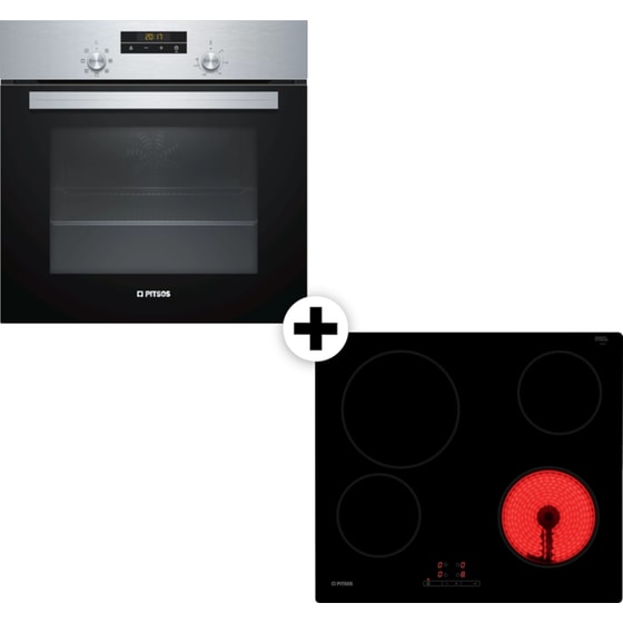 PITSOS PH10M40X1 & CRE611S06 66 Lt Inox Eντοιχιζόμενο Σετ Φούρνος και Εστία image 0