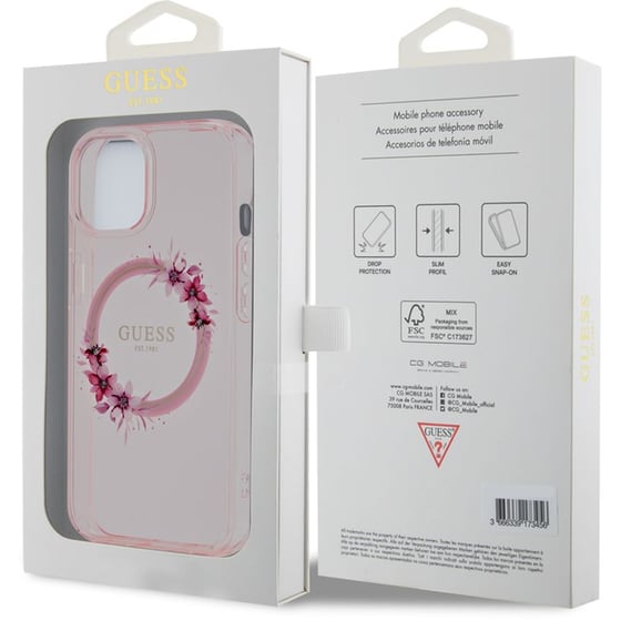 Θήκη Apple iPhone 15 - Guess Flowers Wreath Collection Magsafe Hard Case - Ροζ image 7