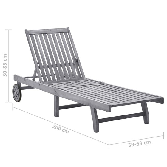 Ξαπλώστρα VidaXL από Μασίφ Ξύλο Ακακίας 200x59/63x30-85 cm - Γκρι image 5