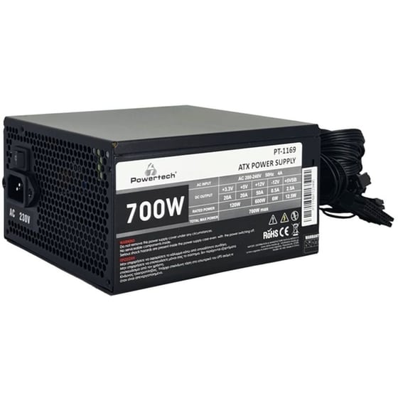 Τροφοδοτικό Υπολογιστή Powertech PT-1169 700W ATX 140mm Fan - Μαύρο image 0