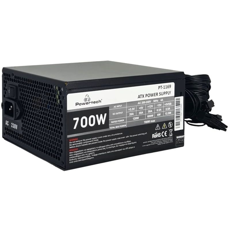 POWERTECH Τροφοδοτικό Υπολογιστή Powertech PT-1169 700W ATX 140mm Fan - Μαύρο