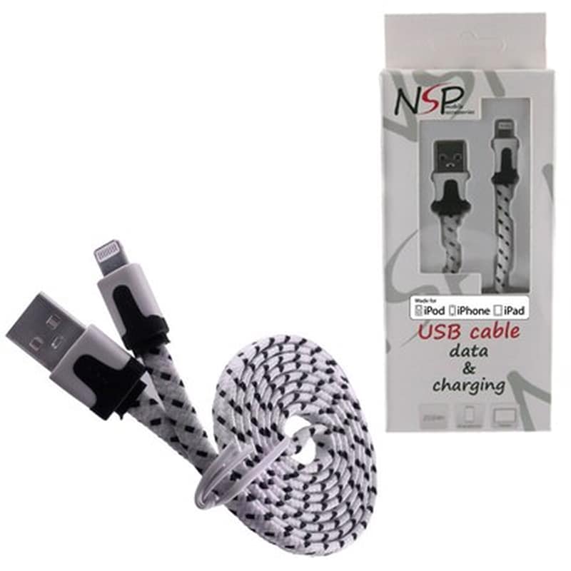 IPH 5 FLAT BRAIDED 6MM USB -DATA WHITE I