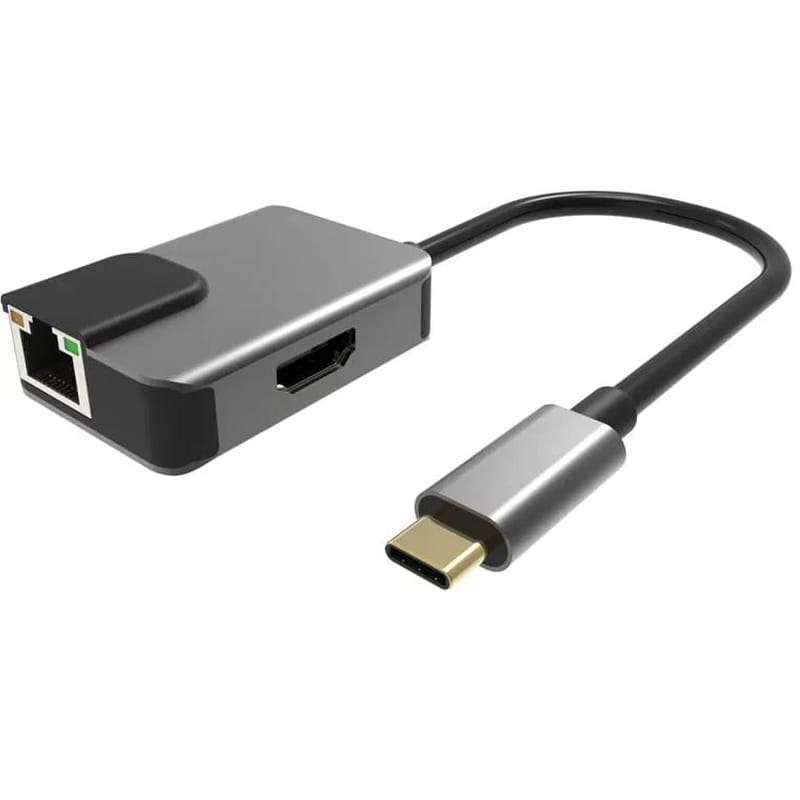 Powertech Αντάπτορας Usb Type-c Σε Hdmi + Rj45 + Pd Pth-053, 4k, Γκρι