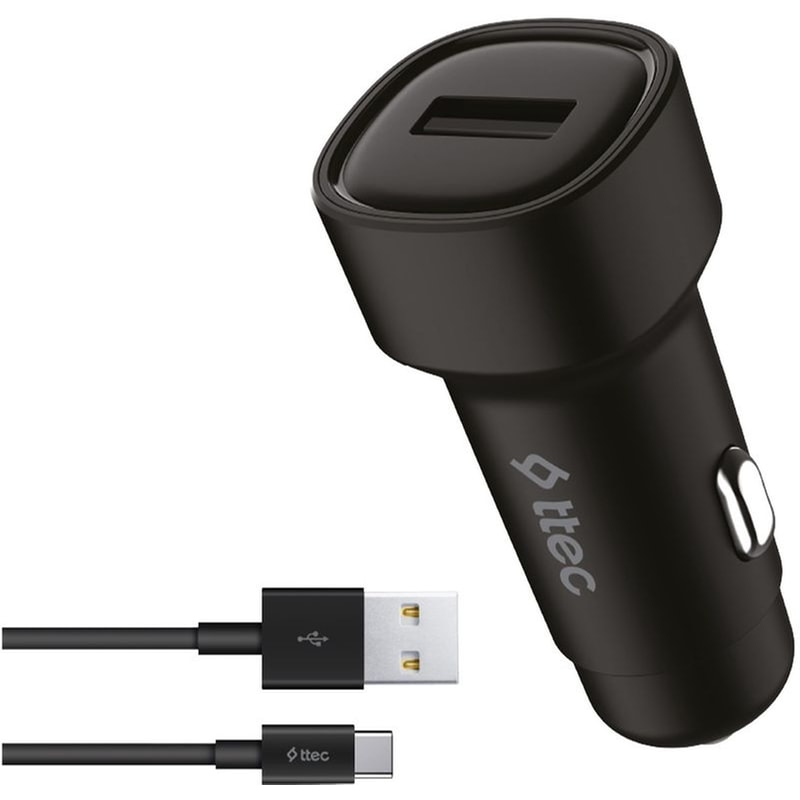 TTEC Φορτιστής Αυτοκινήτου Smartcharger USB-A με Καλώδιο USB- C 12W