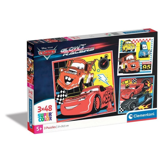 Παιδικό Παζλ Clementoni Super Color Disney Cars Glow Racers (3x48 Κομμάτια) image 0