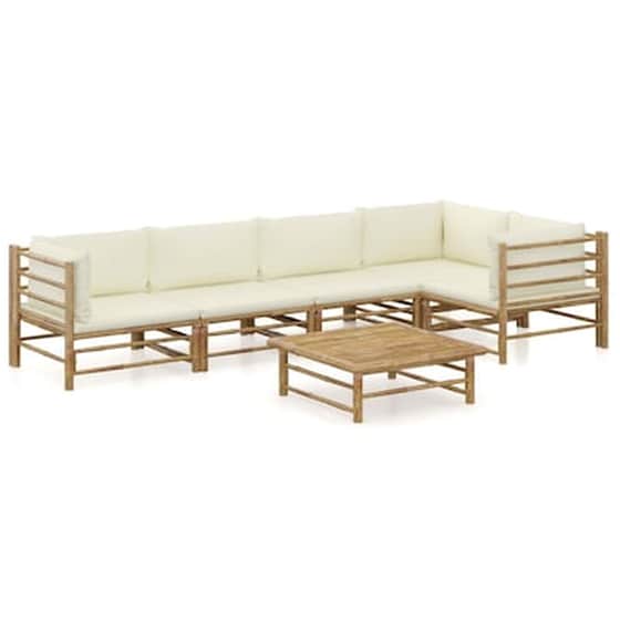 Σετ Σαλόνι Κήπου Vidaxl από Μπαμπού με Μαξιλάρια 6 Τμχ - Κρεμ image 1