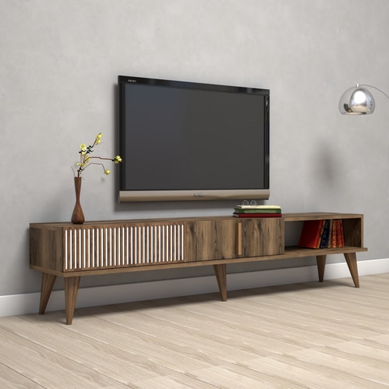 Έπιπλο Τηλεόρασης Pavia από Μοριοσανίδα 180x35x40cm - Καρυδί image 1