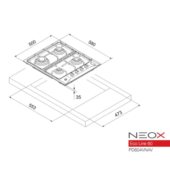 NEOX P604VNAVX (GPL) 58 cm Inox Εστία Υγραερίου Αυτόνομη image 1
