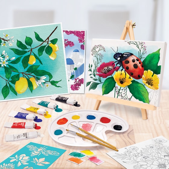 AS Company HappiHobbi Σετ Εργαστήριο Ζωγραφικής με Ακρυλικά Χρώματα & Ξύλινο Καβαλέτο (1038-11042) - Τυχαία Επιλογή Σχεδίου image 3