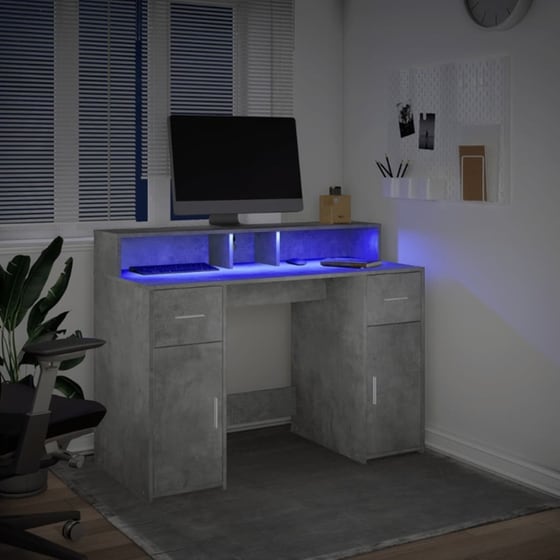 Γραφείο VidaXL με LED από Επεξεργασμένο Ξύλο 120x55x91 cm - Γκρι Σκυροδέματος image 3