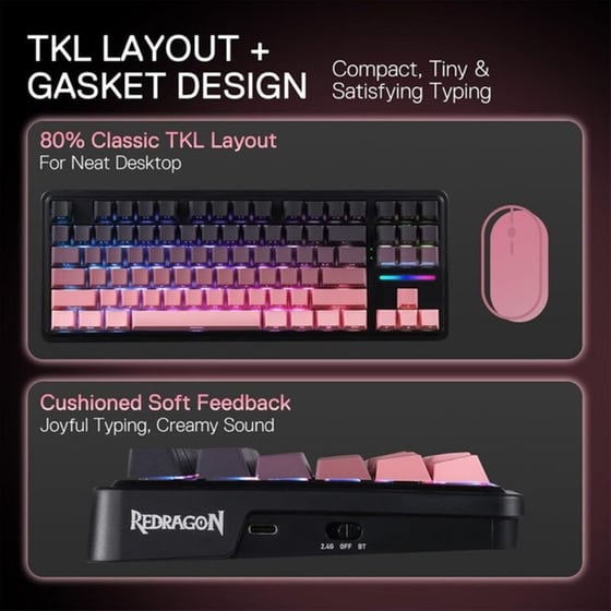 Redragon K728SP Gaming Μηχανικό Ασύρματο Bluetooth Πληκτρολόγιο RGB Μαύρο (US) image 11