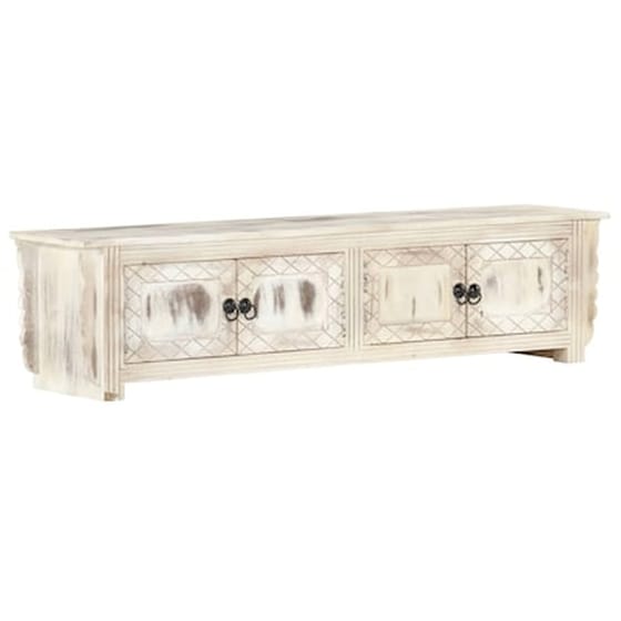 Έπιπλο Τηλεόρασης Vidaxl Μασίφ Ξύλο Μάνγκο 140x30x35 cm - Λευκό image 0