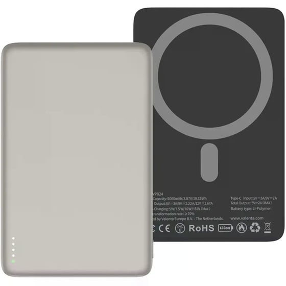 Powerbank&nbsp;Valenta Ultra Slim Wireless Magsafe&nbsp;5000mAh με Θύρα USB-C Natural image 2