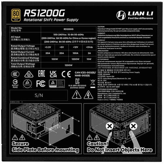 Τροφοδοτικό Υπολογιστή Lian Li RS 1200W Full Modular 80+ Gold - Μαύρο image 4