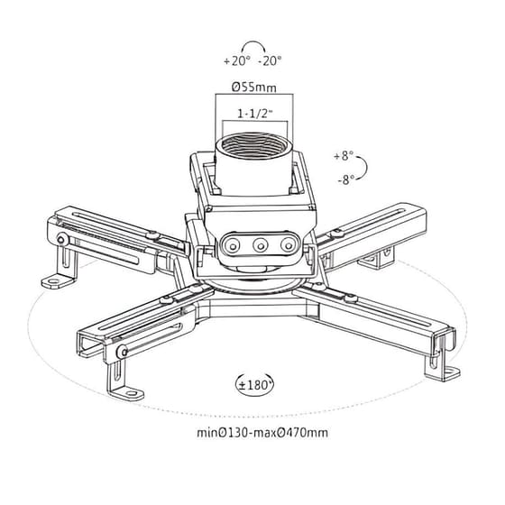 Βάση Projector Οροφής Brateck PRB-20 01M έως 30 kg - Λευκή image 1