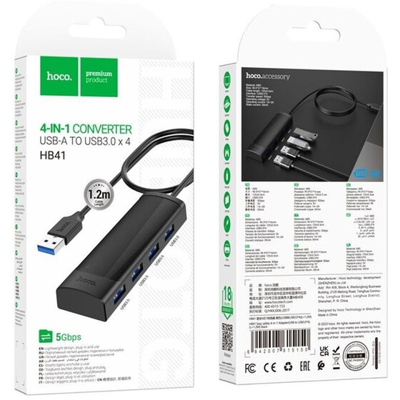 USB Hub Hoco HB41 USB 3.0 με 4 θύρες - Μαύρο image 3
