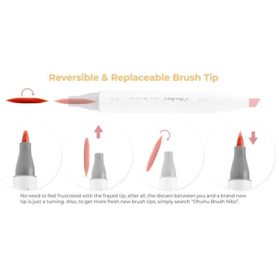 Μαρκαδόροι Σχεδίου Ohuhu&nbsp;Honolulu Διπλή&nbsp;Μύτη&nbsp;Brush & Chisel&nbsp;(24 Τεμάχια) image 7