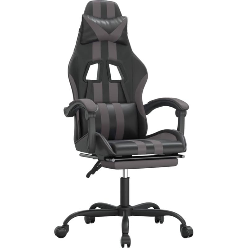 Καρέκλα Gaming VIDAXL 3143834 με Υποπόδιο από Τεχνητό Δέρμα - Γκρι